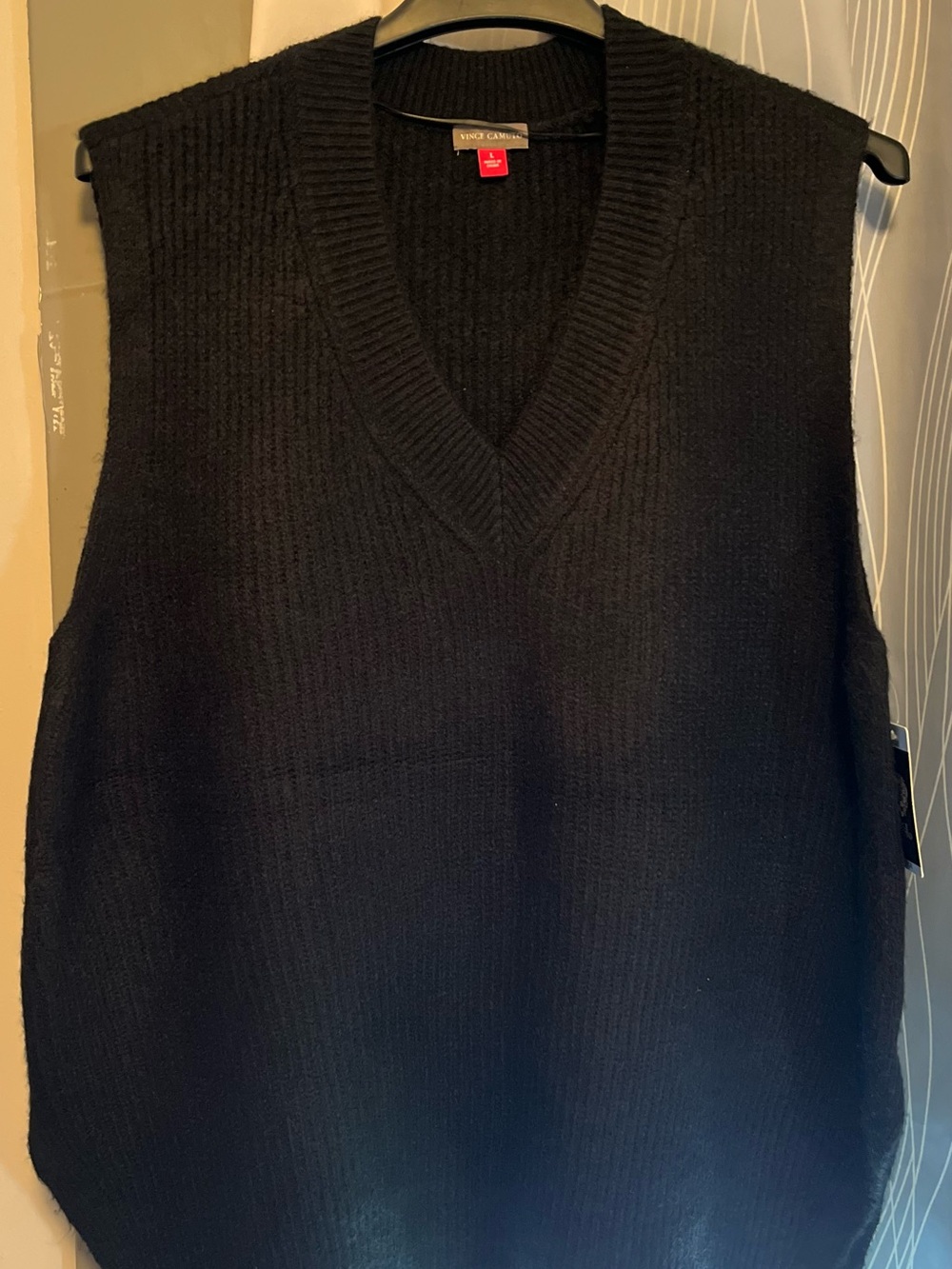 Vince Camuto Vest Black Chunky Oversized Knit V-Neck
